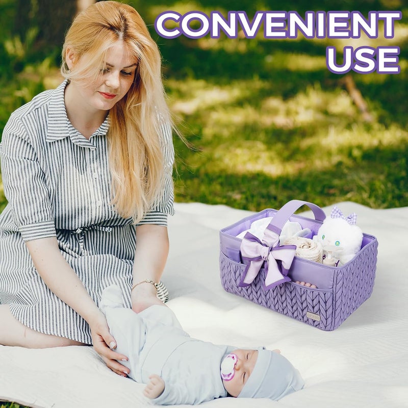 LUKJOJO Luxurious Baby Diaper Caddy, Nursery Storage Basket for Newborn Boy and Girl, Travel Baby Basket for Diapers Baby Wipes, Organizer Tote Bag Storage Bin, Baby Shower Gifts (purple) - Image 4